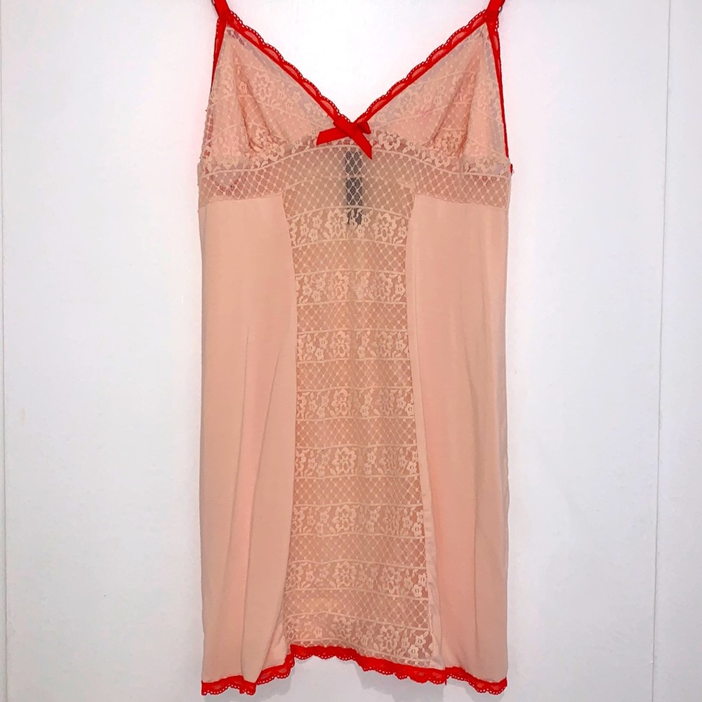 Victoria’s Secret Slip with Lace Strip on Front & Back  Peach w/ Coral Medium